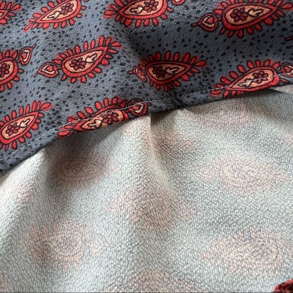 Boho Peasant Blue Long Sleeve Keyhole Tie Peplum Blouse Size Large - Picture 7 of 9